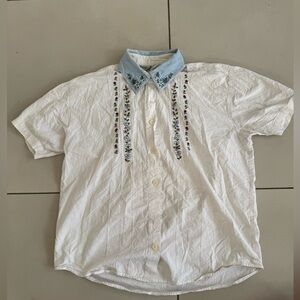 New Look Vintage White Shirt with Blue Embroidered Collar